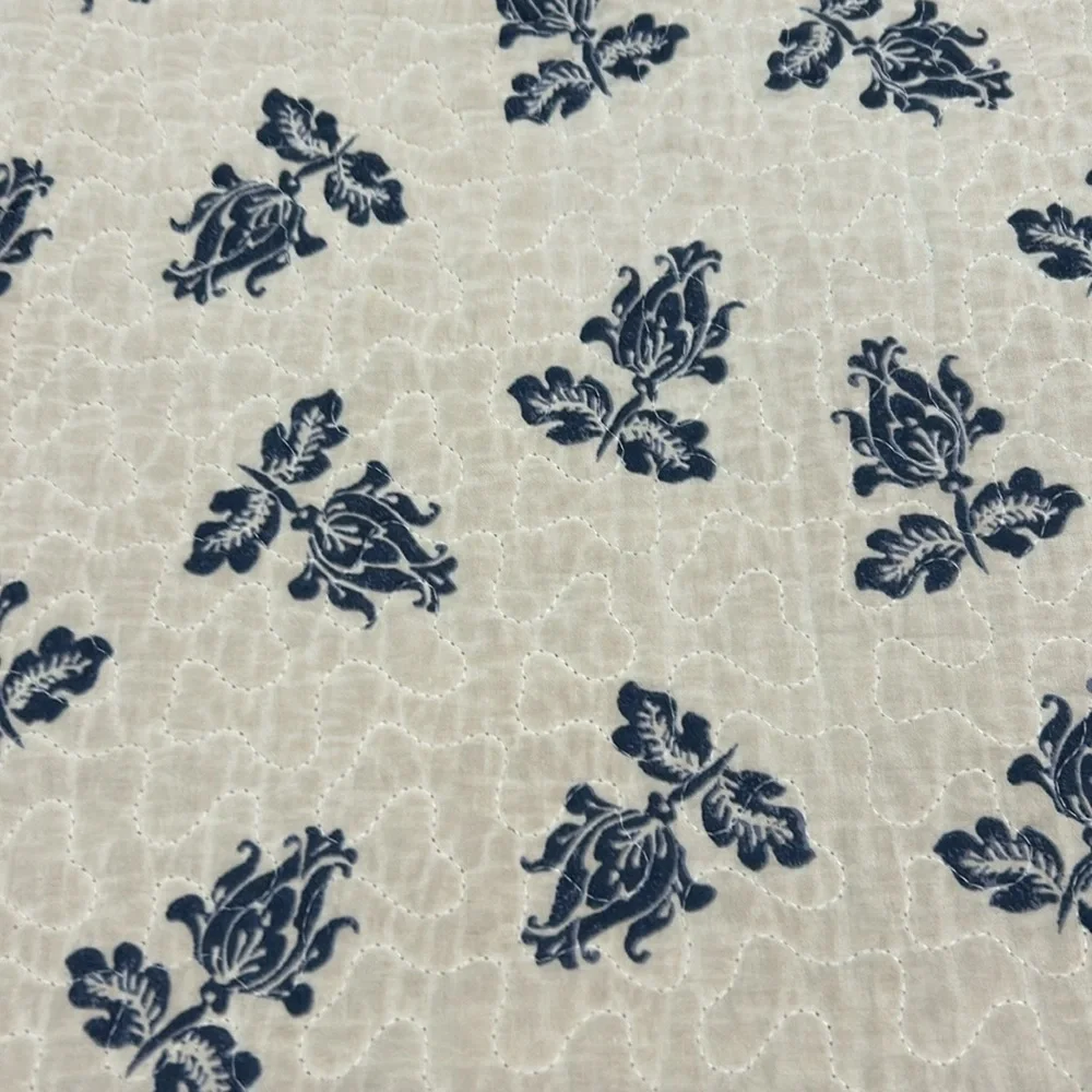 Queen sized reversible blue and white quilt/coverlet